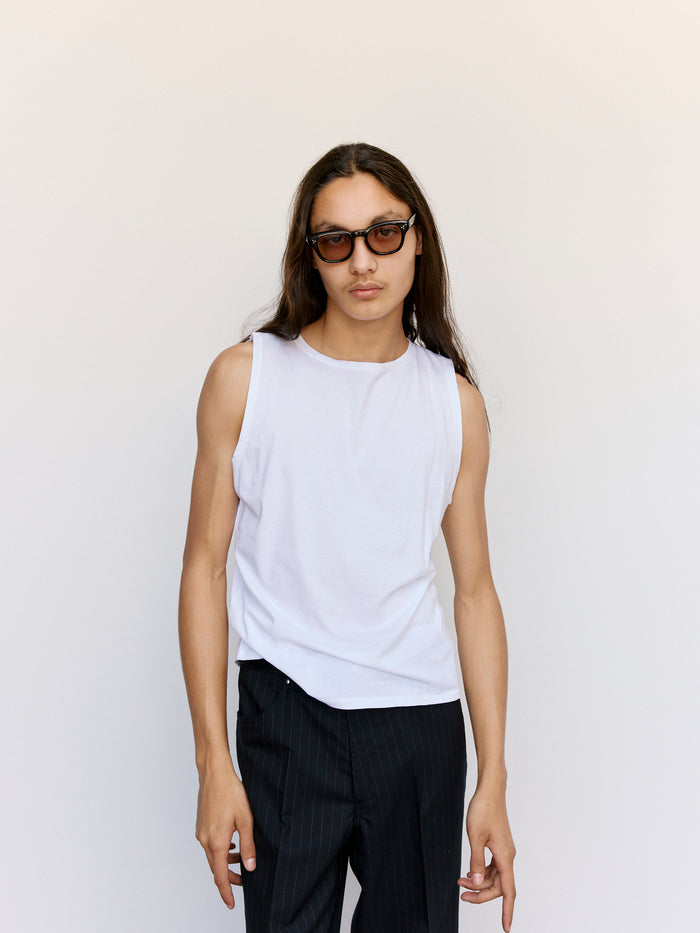 White Cotton Floras Boat Neck Sleeveless | Second/Layer | DEPARTAMENTO