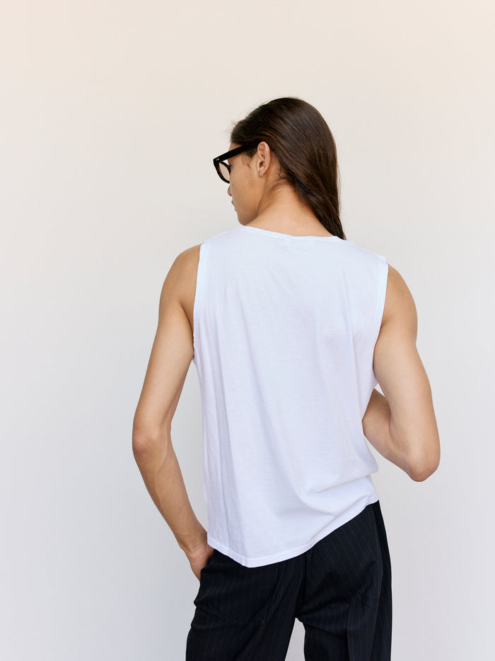 White Cotton Floras Boat Neck Sleeveless | Second/Layer | DEPARTAMENTO