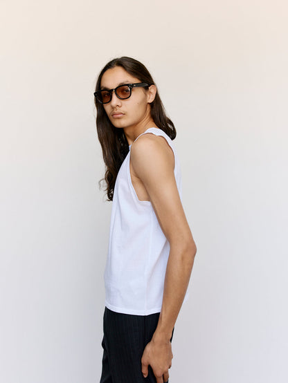 White Cotton Floras Boat Neck Sleeveless | Second/Layer | DEPARTAMENTO