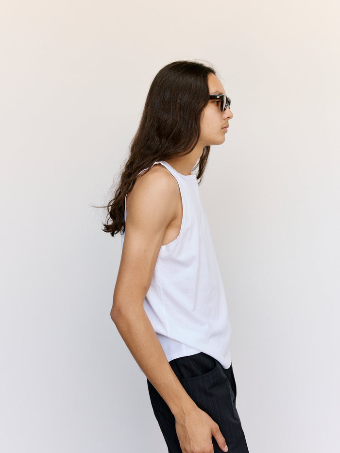 White Cotton Floras Boat Neck Sleeveless | Second/Layer | DEPARTAMENTO