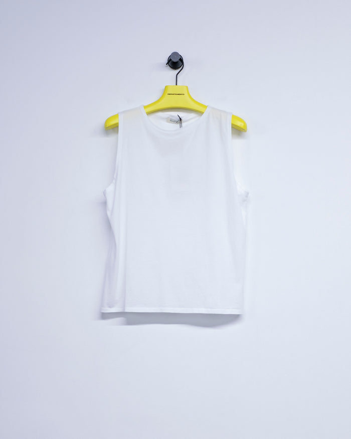 White Cotton Floras Boat Neck Sleeveless | Second/Layer | DEPARTAMENTO