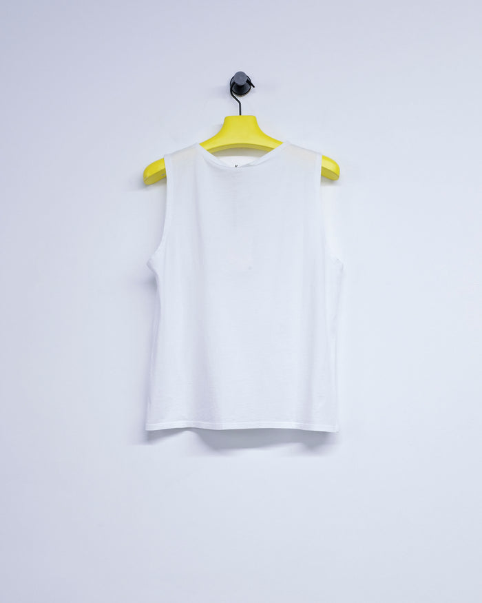 White Cotton Floras Boat Neck Sleeveless | Second/Layer | DEPARTAMENTO