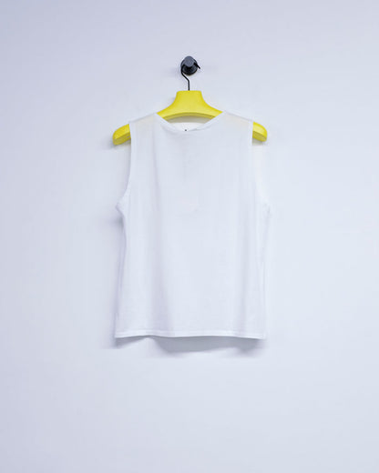 White Cotton Floras Boat Neck Sleeveless | Second/Layer | DEPARTAMENTO