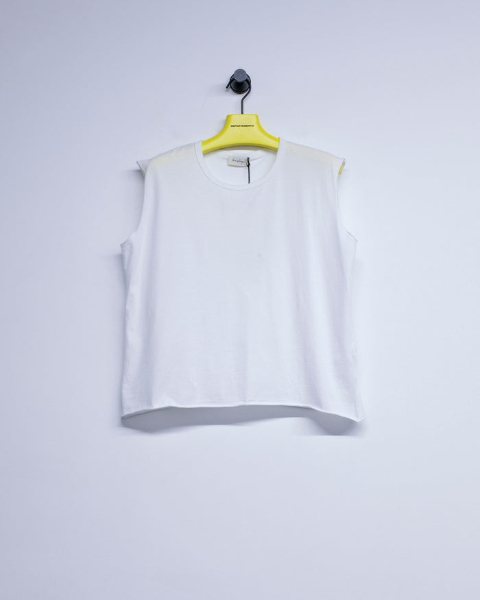 White Cotton Only You Sleeveless Raw Tee | Second/Layer | DEPARTAMENTO