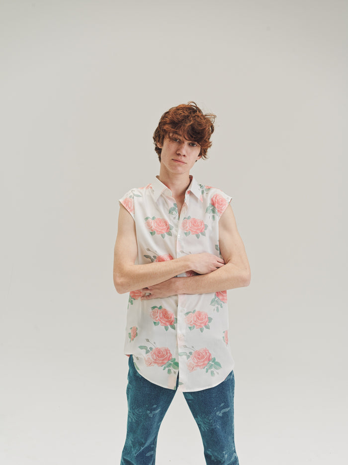 White Rose Print Sleeveless Dress Shirt | Ernest W. Baker | DEPARTAMENTO