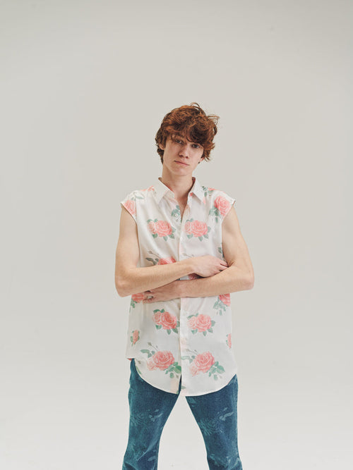 White Rose Print Sleeveless Dress Shirt | Ernest W. Baker | DEPARTAMENTO