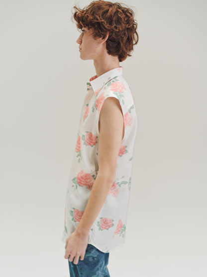 White Rose Print Sleeveless Dress Shirt | Ernest W. Baker | DEPARTAMENTO