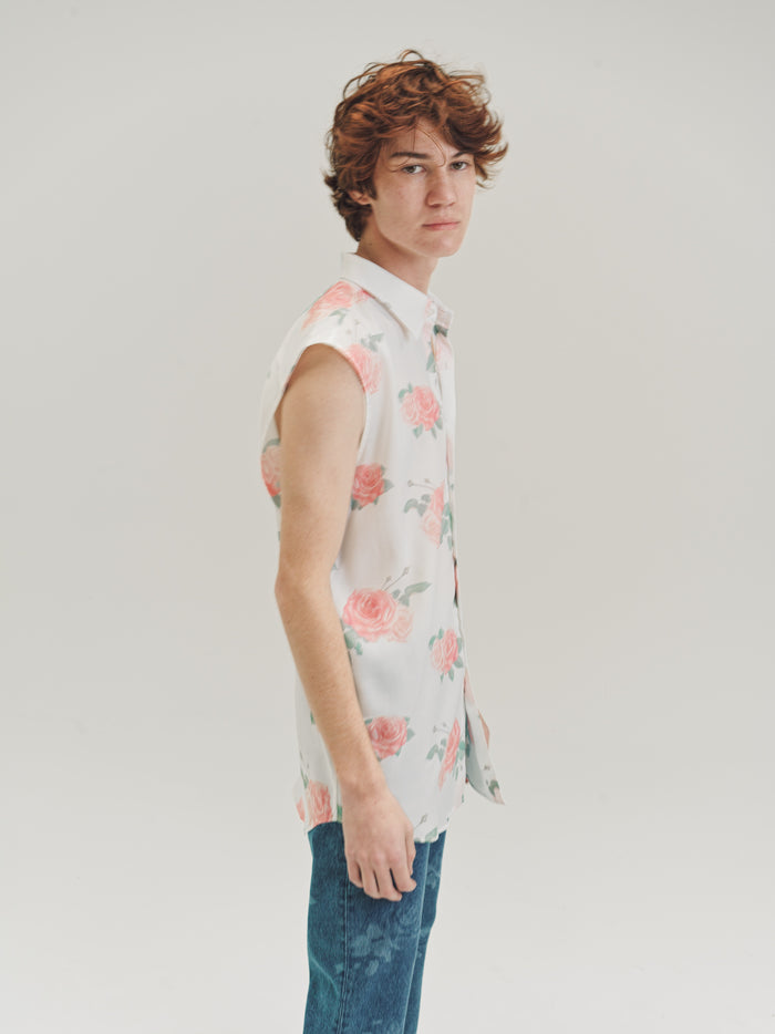 White Rose Print Sleeveless Dress Shirt | Ernest W. Baker | DEPARTAMENTO