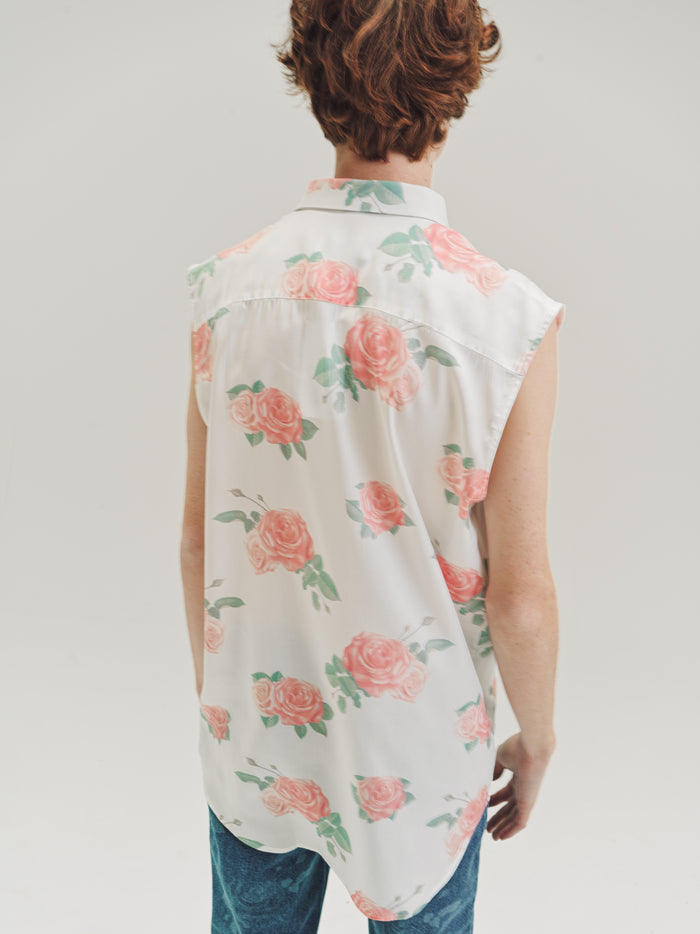 White Rose Print Sleeveless Dress Shirt | Ernest W. Baker | DEPARTAMENTO