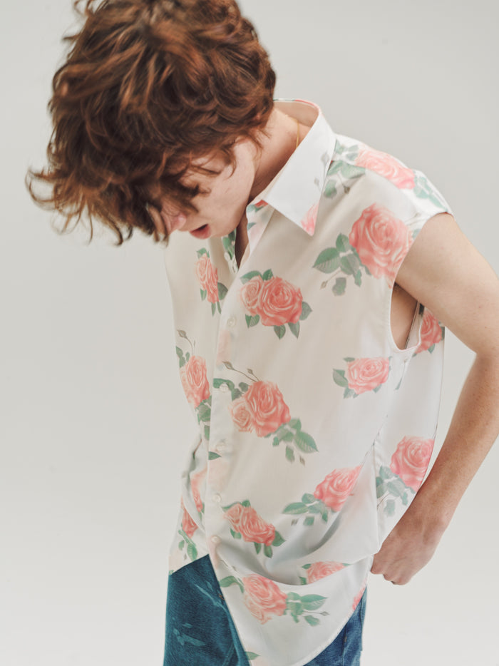 White Rose Print Sleeveless Dress Shirt | Ernest W. Baker | DEPARTAMENTO
