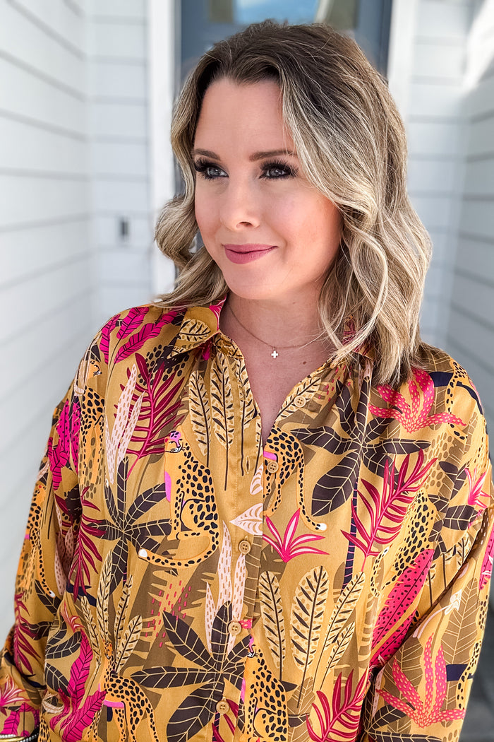 Wild Thing Button Down - Taupe - B Social Boutique