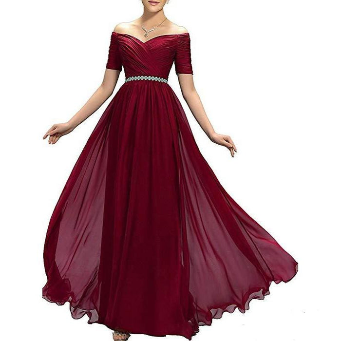Womens Chiffon Bridesmaid Dress Aline Wedding Guest Gown