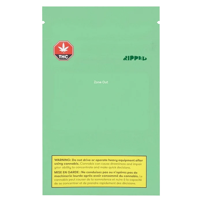 Front view of the Zone Out packaging, displaying the brand logo against a vibrant green background.