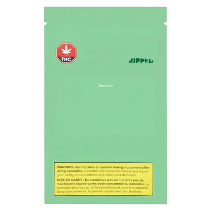 Front view of the Zone Out packaging, displaying the brand logo against a vibrant green background.